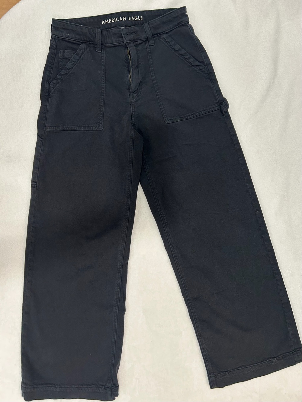American Eagle Super High Rise Baggy Wide Leg Carpenter Jeans Black 4 Regular
